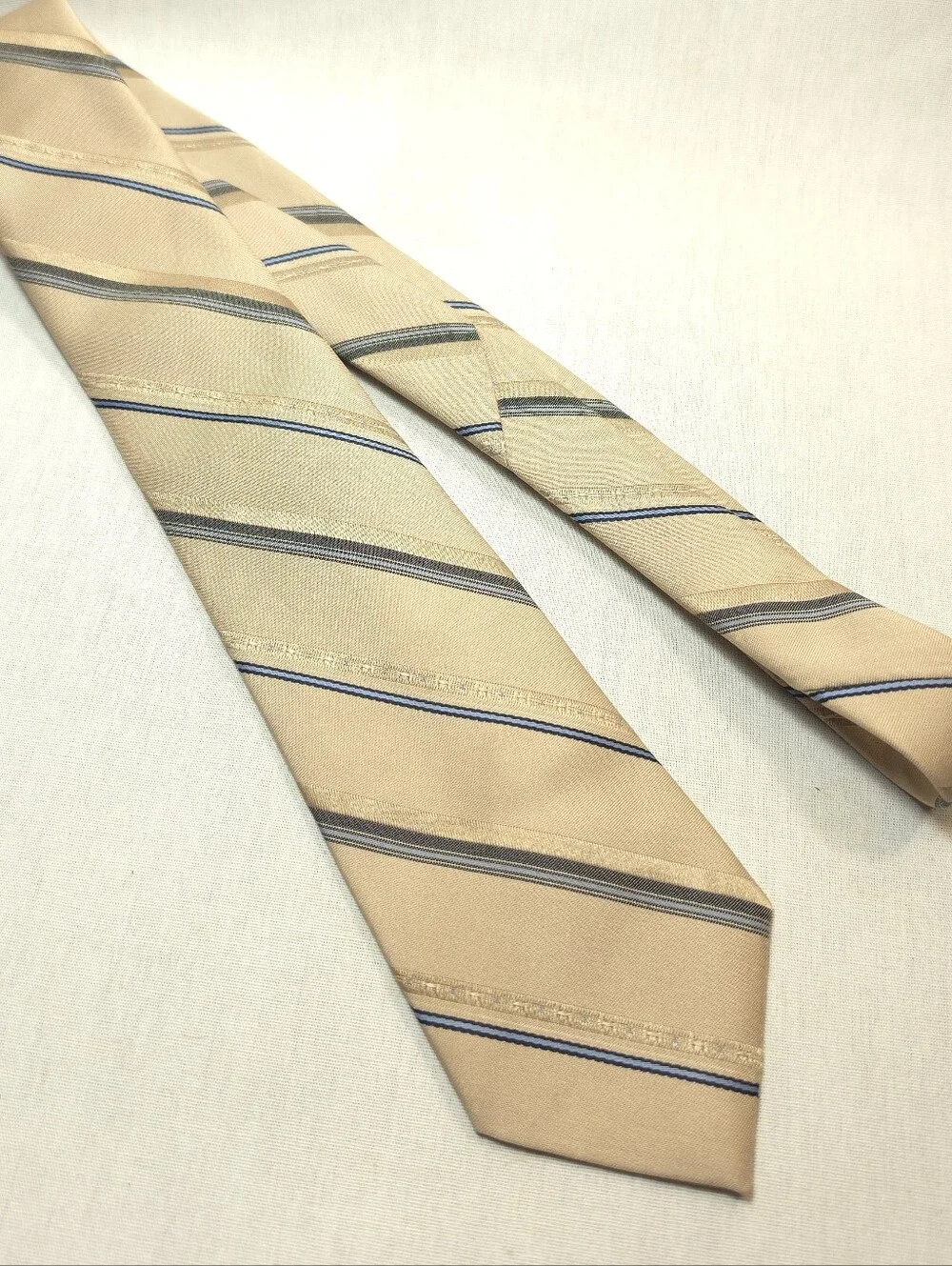 Vintage Beige Striped Men's Tie with Blue and Gray Accents